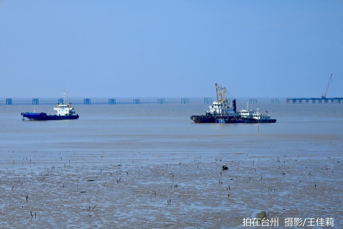 路桥金清滩涂赶海地，海洋人文影视取景