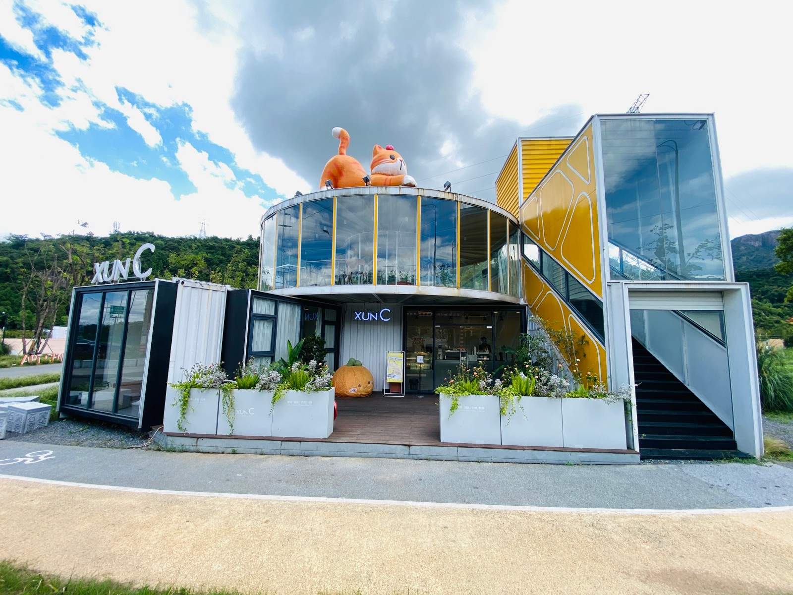网红橘猫打台州黄岩石窟旁藏着网红集装箱XUN C郊野咖啡！超大橘猫+全景玻璃，文艺拍片超出片 悠闲/设计/网红/治愈(图2)
